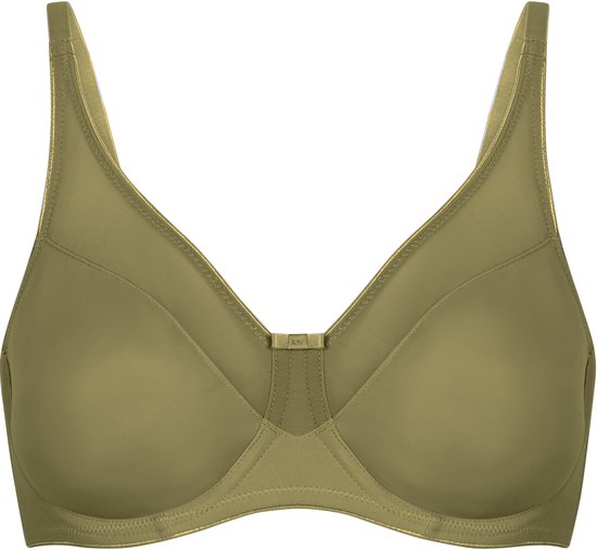 Voorkant van een groene non-padded minimizer bh met verstelbare bandjes en een klein strikje in het midden.