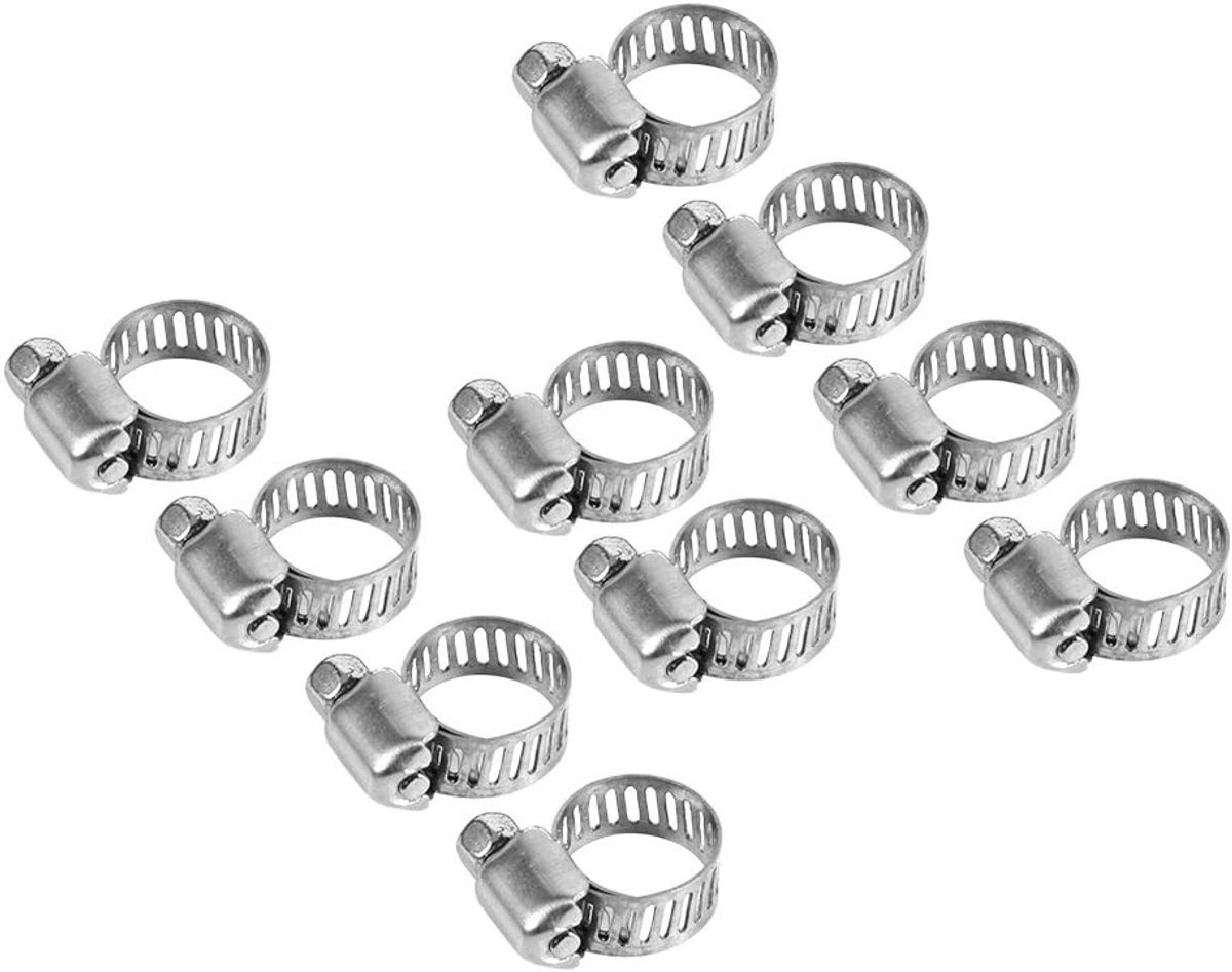 SnelShoppen - 10 Stuks RVS Verstelbare Slangenklemmen, Slanke Klemmen Clips Sluiting 3/8"-1/2" voor Tuin, Auto, Keuken en Klussen