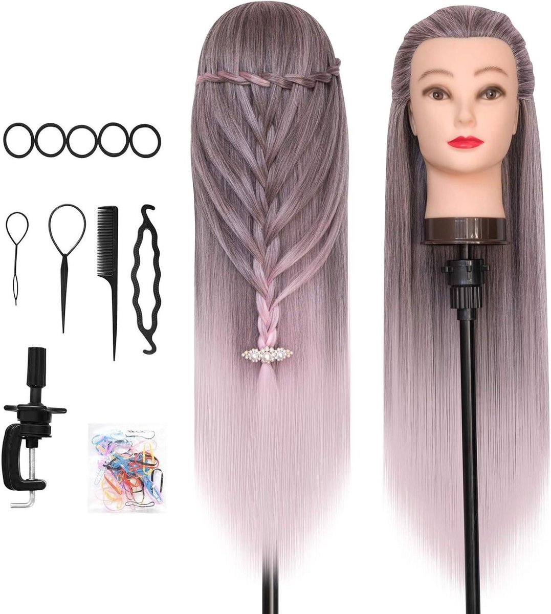 Oefenhoofd Haar - Kapperspop Styling - Kapsels Oefenen - 100% Synthetisch Haar - 26-28 Inch - Ombre
