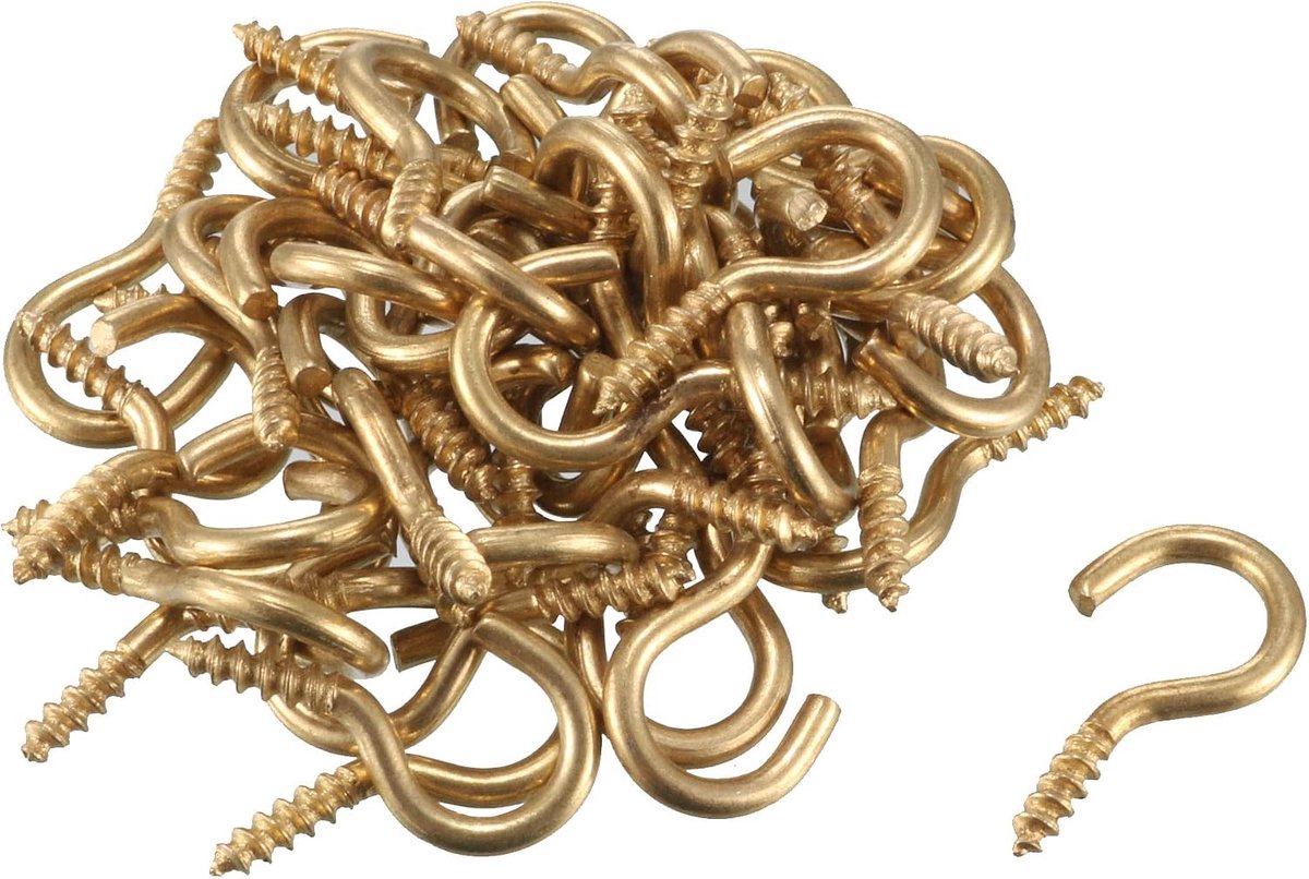 SnelShoppen - 50 Stuks Gouden Schroefhaken 1.9mm Dikte en 16mm Lengte, IJzer Messing Gecoat, Perfect voor Tuin, Keuken en Creatieve Projecten