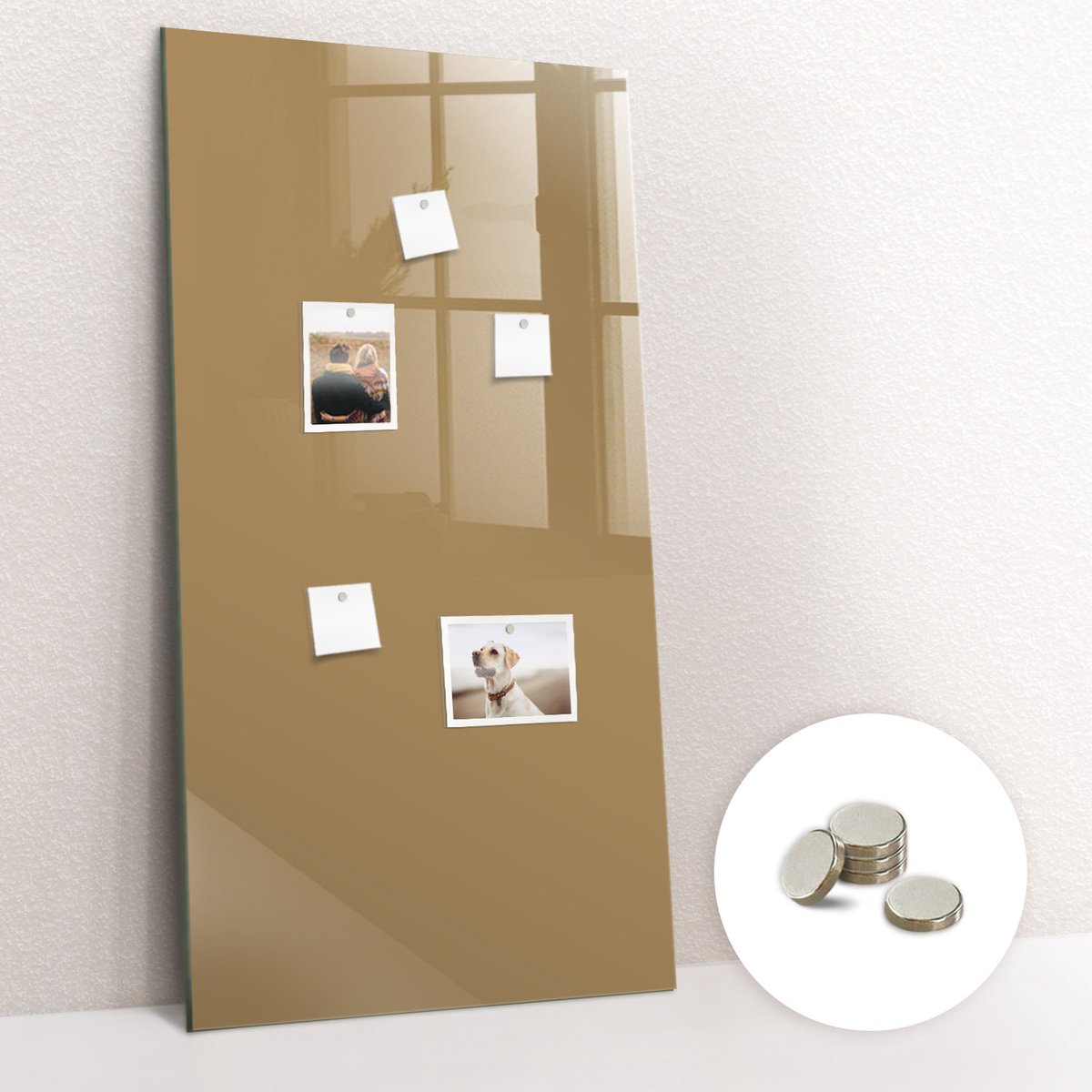 Tulup Glassboard - Donkerbeige kleur Magneetbord - 60 cm x 120 cm - Magneetbord Rechthoekig - Interieur Accessoires Kantoor - Magneetbord Design Beige - Inclusief Gratis Magneten - Magnetic Board - Magnetisch Bord