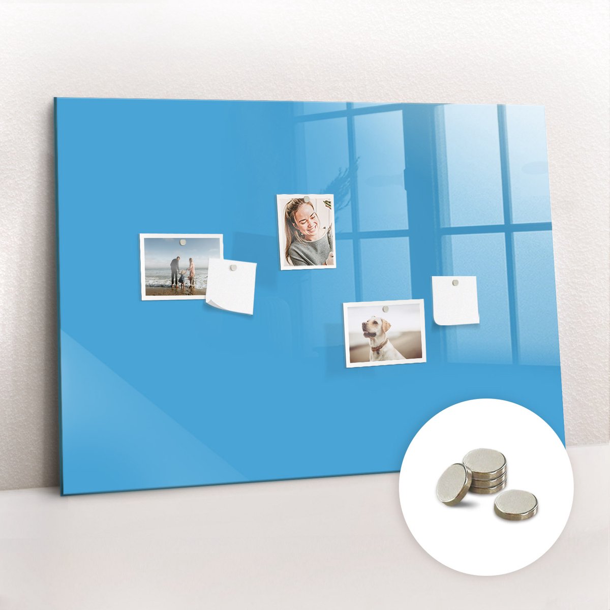 Tulup Glassboard - Blauwe kleur Magneetbord - 100 cm x 70 cm - Magneetbord Keuken - Minimalistisch Prikbord - Memobord Magnetisch Blauw - Gratis 5 Sterke Magneten - Magneetbord Design - Memo Magneetbord