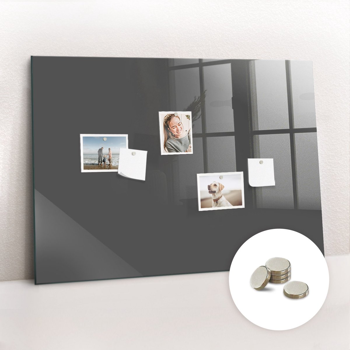 Tulup Glassboard - Grijze kleur Magneetbord - 100 cm x 70 cm - Magnetisch Memobord - Industrieel Wandbord - Magneetbord Keuken Grijs - Inclusief Gratis Magneten - Magneetbord Rechthoekig - Magneetbord Muur