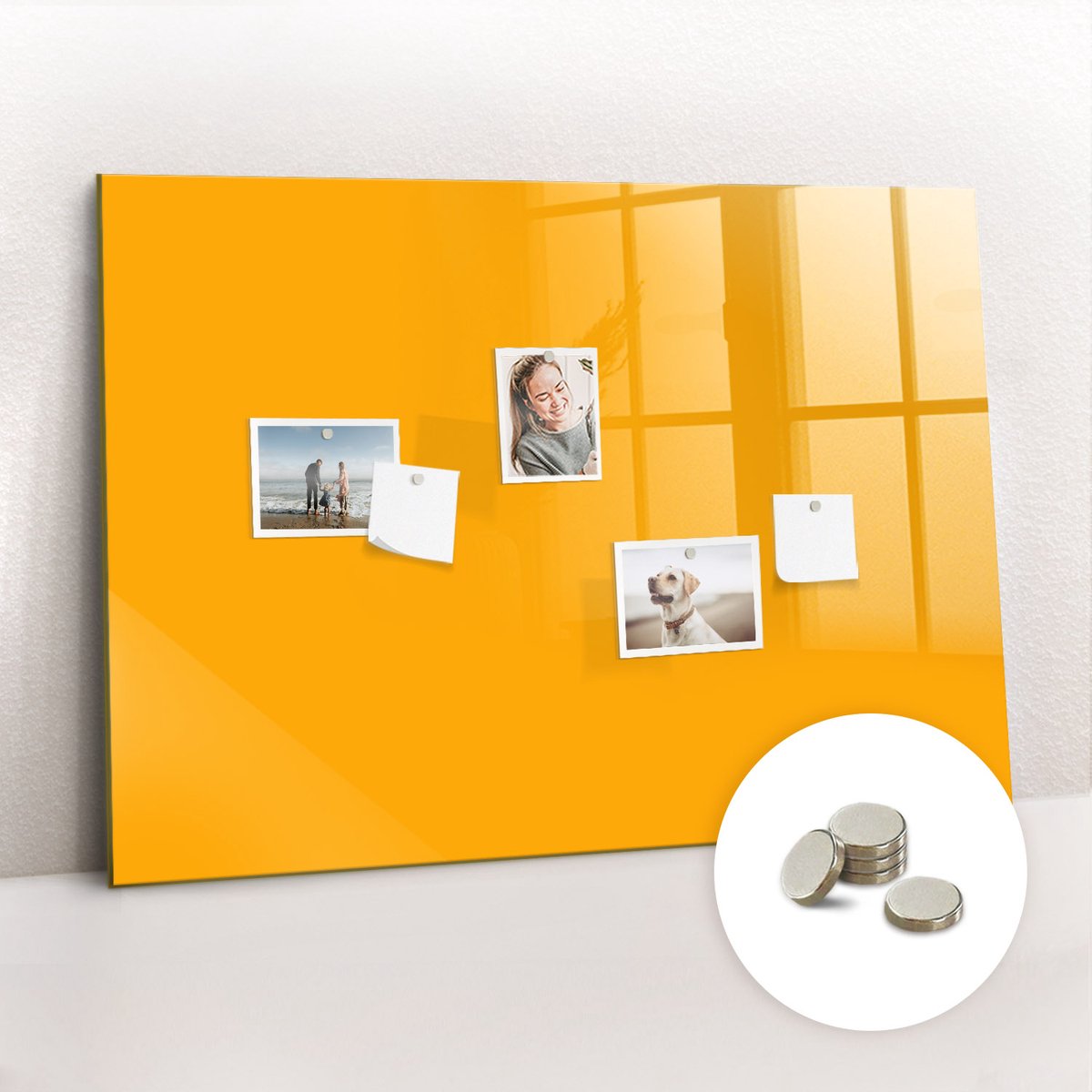 Tulup Glassboard - Goudgele kleur Magneetbord - 100 cm x 70 cm - Magneetbord Keuken - Minimalistisch Prikbord - Memobord Magnetisch Donkergeel - Gratis 5 Sterke Magneten - Magneetbord Design - Memo Magneetbord