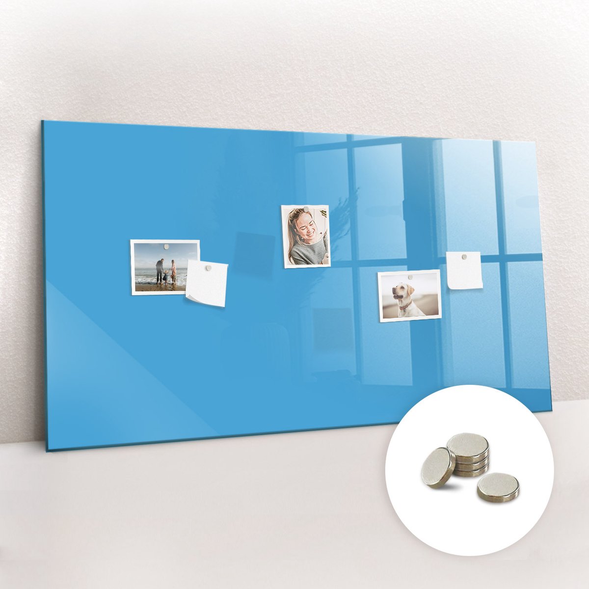 Tulup Glassboard - Blauwe kleur Magneetbord - 120 cm x 60 cm - Magnet Board - Wanddecoratie Kantoor - Magnetisch Bord Blauw - Inclusief Gratis Magneten - Memobord Keuken - Magneetbord Rechthoekig