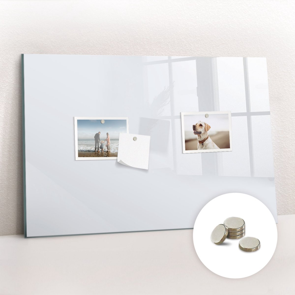 Tulup Glassboard - Kleur: donkerwit Magneetbord - 60 cm x 40 cm - Magneetbord Design - Stylish Memo Board - Magnetisch Memobord Wit - Gratis 5 Sterke Magneten - Magnetisch Bord Kind - Magneetbord Foto