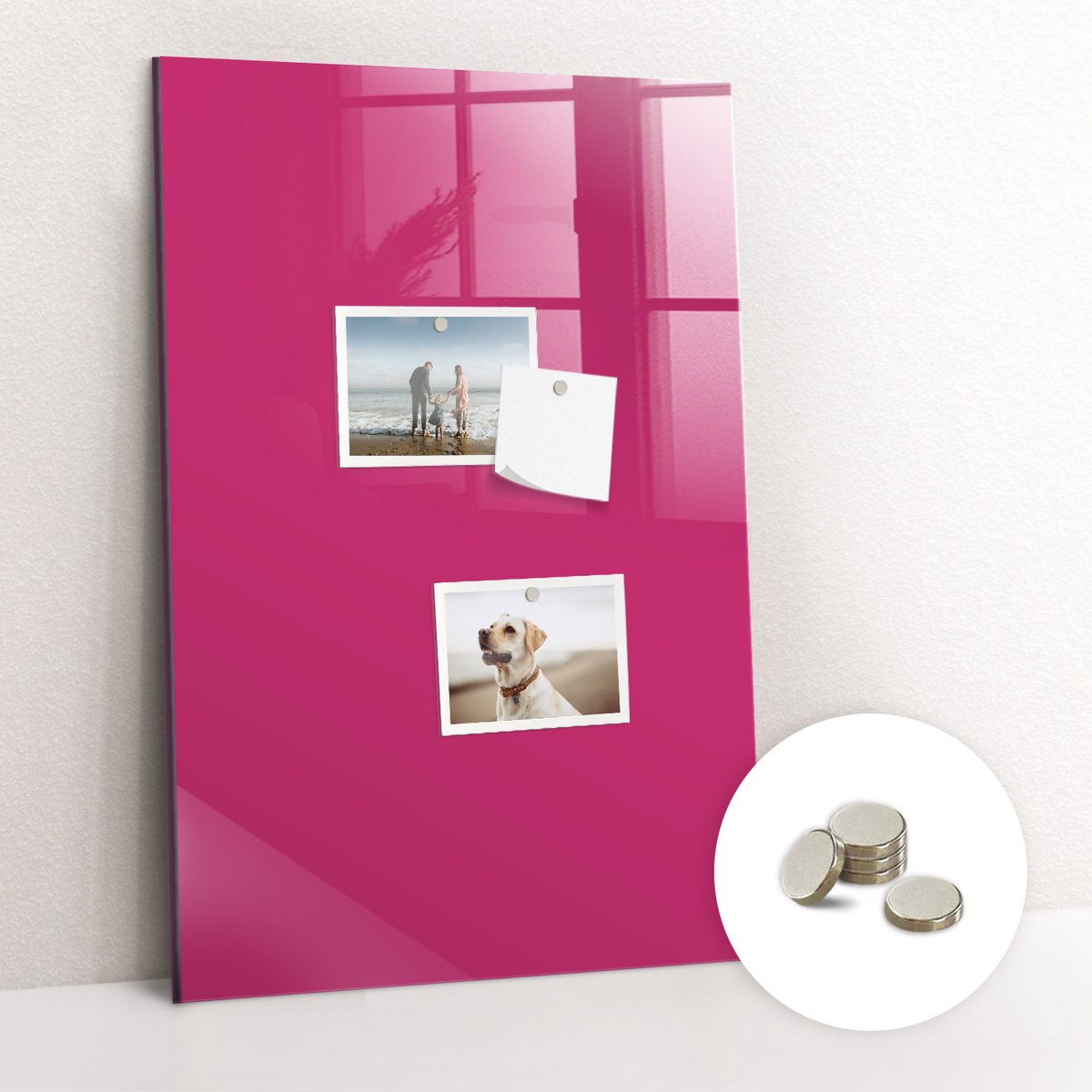Tulup Glassboard - Sterke roze kleur Magneetbord - 40 cm x 60 cm - Memobord Keuken - Design Memobord - Memo Bord Roze - Inclusief Gratis Magneten - Memobord Magnetisch - Foto Magneetbord