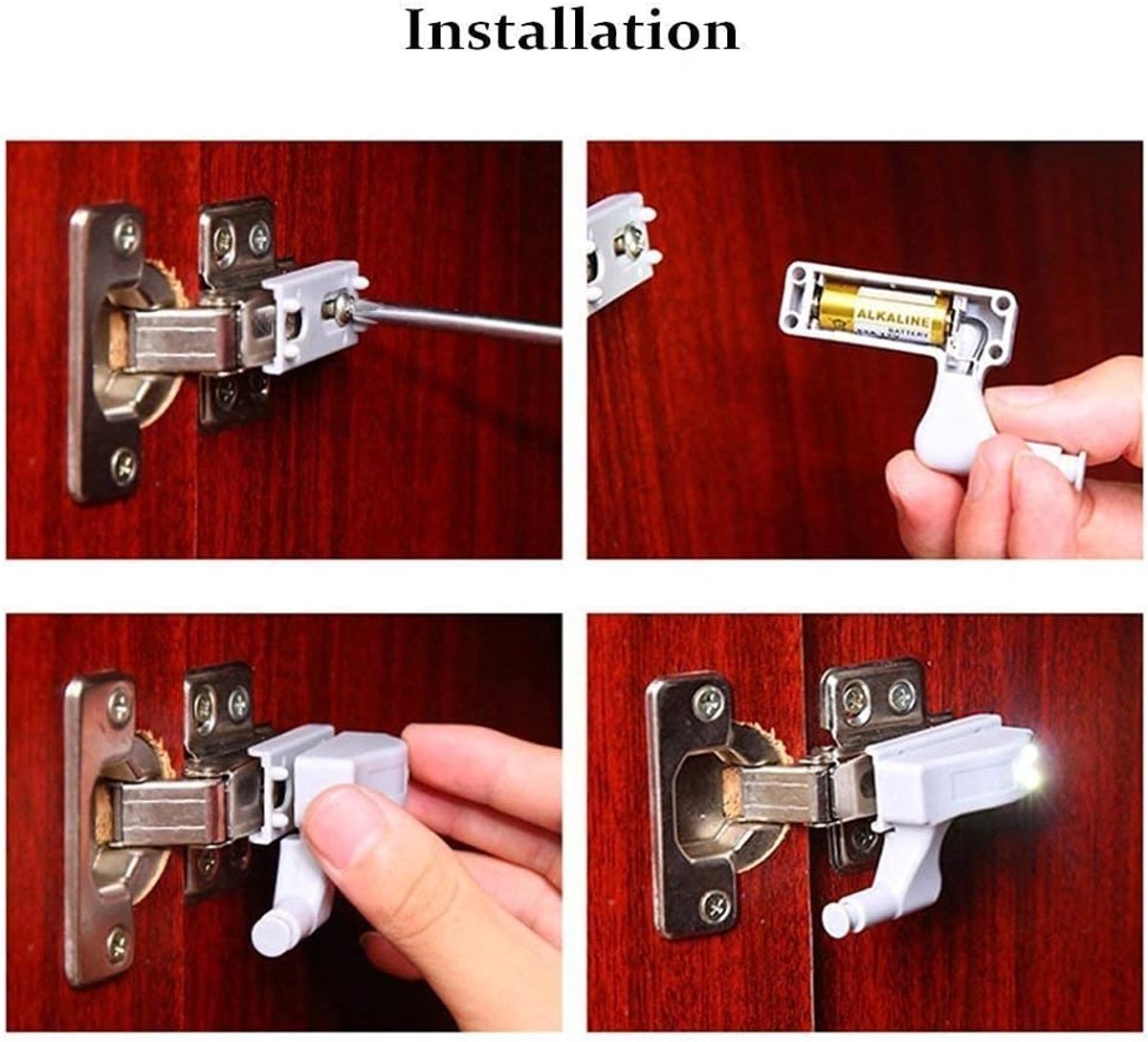 SnelShoppen - 10 Stuk Universele Keuken Kasten Scharnieren LED Verlichting Warm Wit - Hoogwaardige ABS Materiaal, Eenvoudig Te Installeren, Ideaal Voo