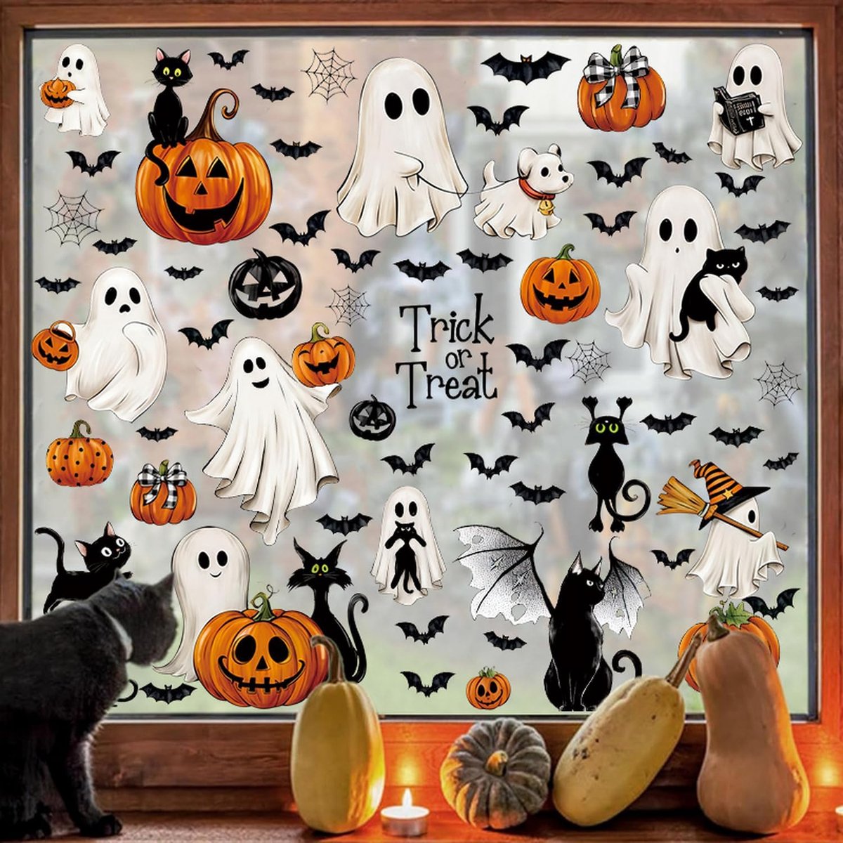 Halloween raamstickers - Raamstickers halloween - Halloween raamdecoratie - Herbruikbare Raamdecoratie met Griezelige Halloween Figuren - Zelfklevende Raamstickers Zonder Lijm