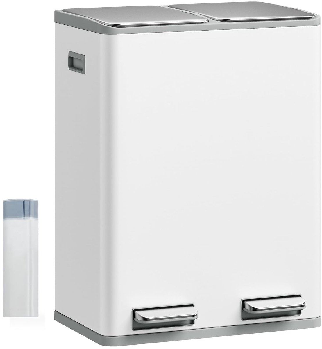 Hzuaneri Keuken Prullenbak, Afvalscheidingssysteem, 2 Compartimenten, 60 L (2 x 30 L), RVS Keuken Prullenbak, Pedaalemmer, Stille Langzame Afvalzak, met 15 Exclusieve Afvalzakke, Wit