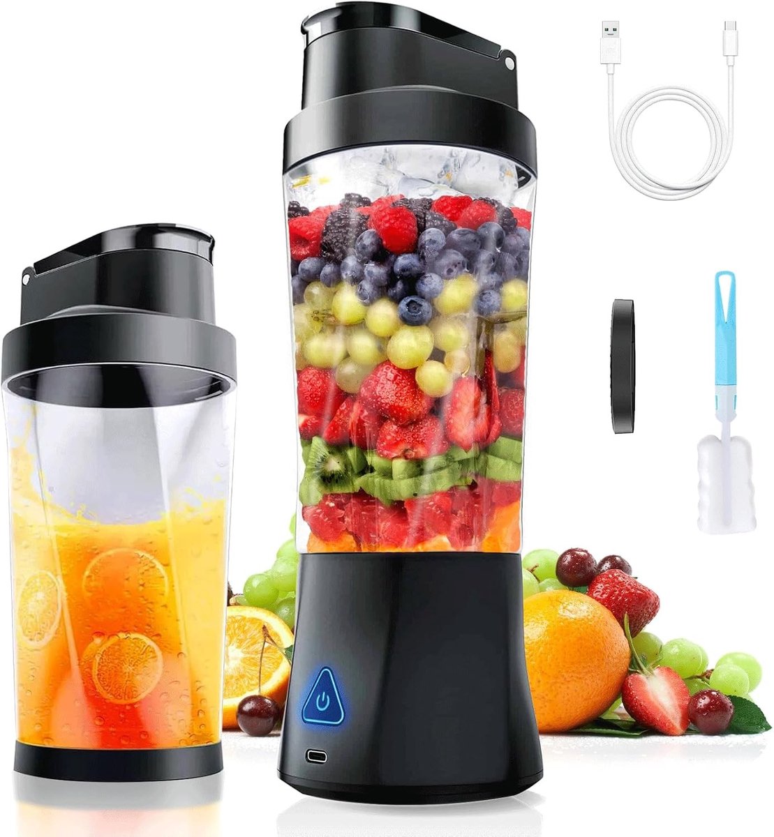Draagbare mixer - Persoonlijke blender - Gezonde drankjes maken - 6 roestvrijstalen messen - 700 ml - Zwart