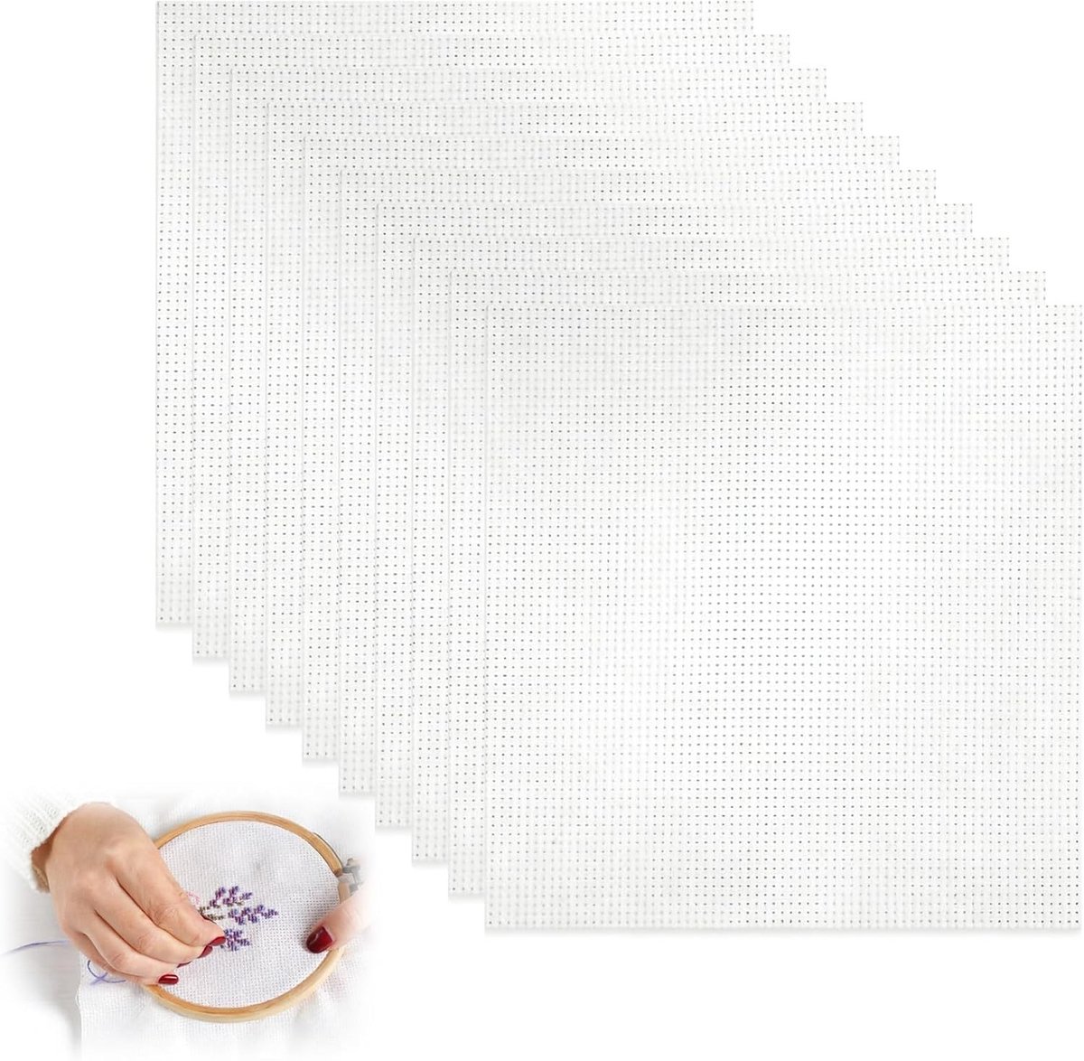 Witte 11CT Aida Katoen Borduurstof - 10 Stuks 20x20 cm voor DIY Projecten, Handwerken en Creatieve Naaiwerkzaamheden