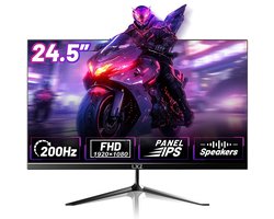 SnelShoppen - 24.5 Inch Gaming Monitor 200Hz, FHD 1080p, 1ms Reactietijd, DP/HDMI Aansluitingen, Oogzorg, Wandmontage Geschikt