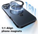 Donkerblauwe telefoonhoes met een magnetische ring die 1:1 uitlijnt met telefoonmagneten.