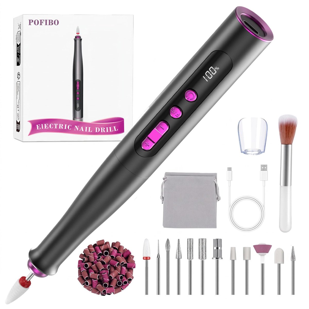 SnelShoppen - Draadloze Elektrische Nagelfrees 35000 RPM - Oplaadbare Nagelfrees met 5 Snelheden - Professionele Manicure- en Pedicureset 13-in-1 voor