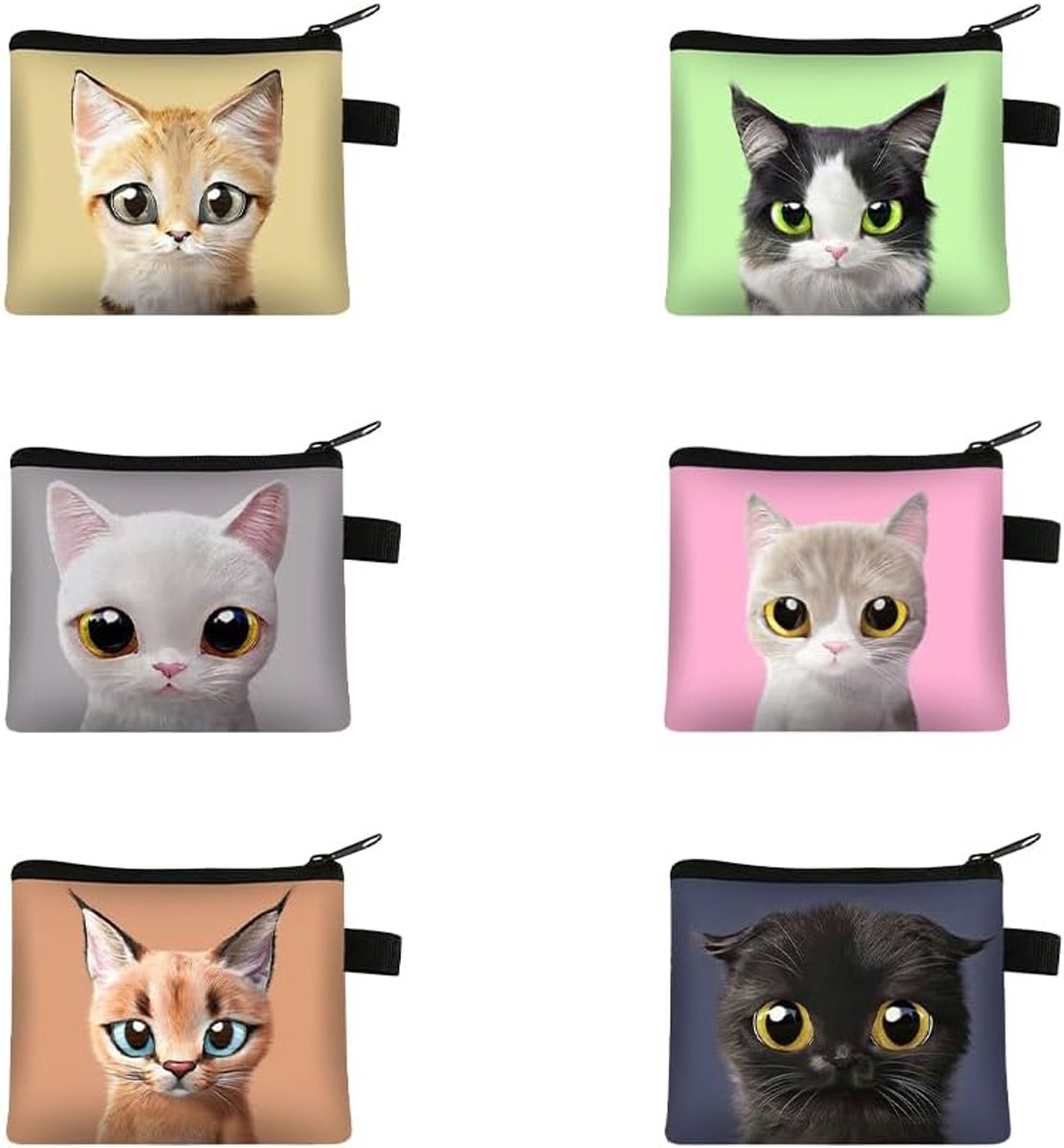6 Pieces Women's Mini Purse, Cute Canvas Purse, Cats, Coin Pouch, Small Purse for Kids, Mini Cosmetic Bag, Coin Bags - ShopVlot