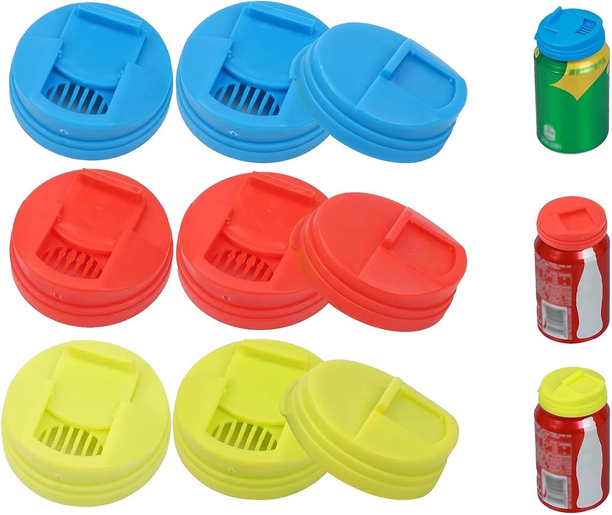 SnelShoppen - Herbruikbare drankblikdeksels, lekvrije deksels voor blikken, kunststof sluitingen voor bier en andere dranken (rood, blauw, geel) voor