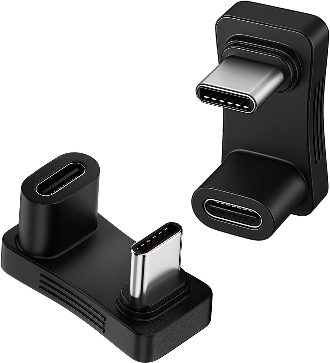 SnelShoppen - 2 Pack 180 Graden USB C Adapter, Hoekige USB-C Stekker met 100W PD Snelladen, 10Gbps Gegevensoverdracht, Compacte Hoekadapter voor Lapto