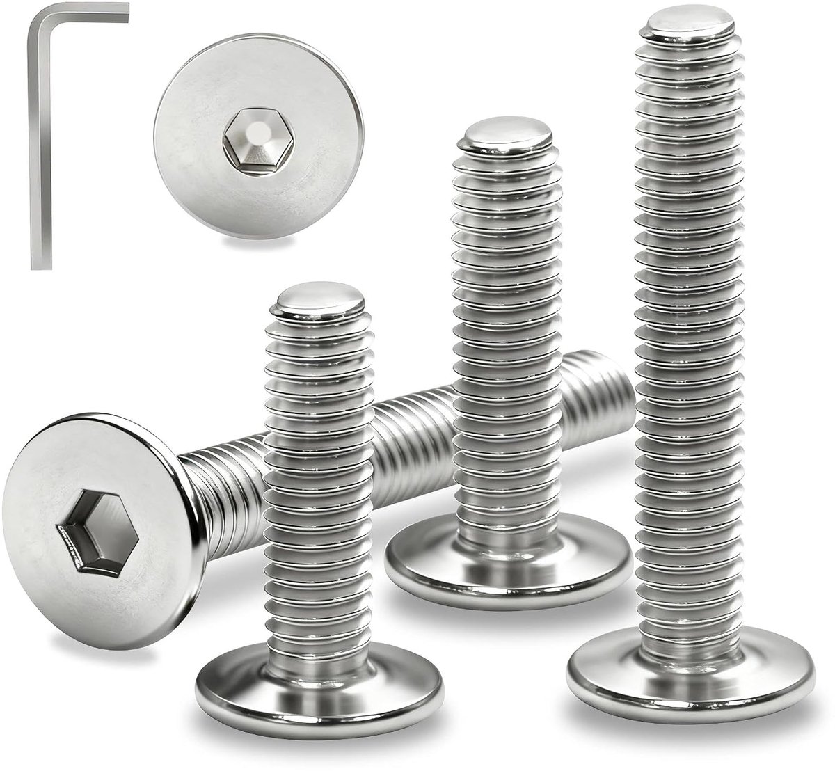 SnelShoppen - M6 x 55 mm Platte Kop Schroeven RVS A2 V2A 15 Stuks Hexaansluiting Volledig Gewonden Voor Meubels, Tuin, Keuken