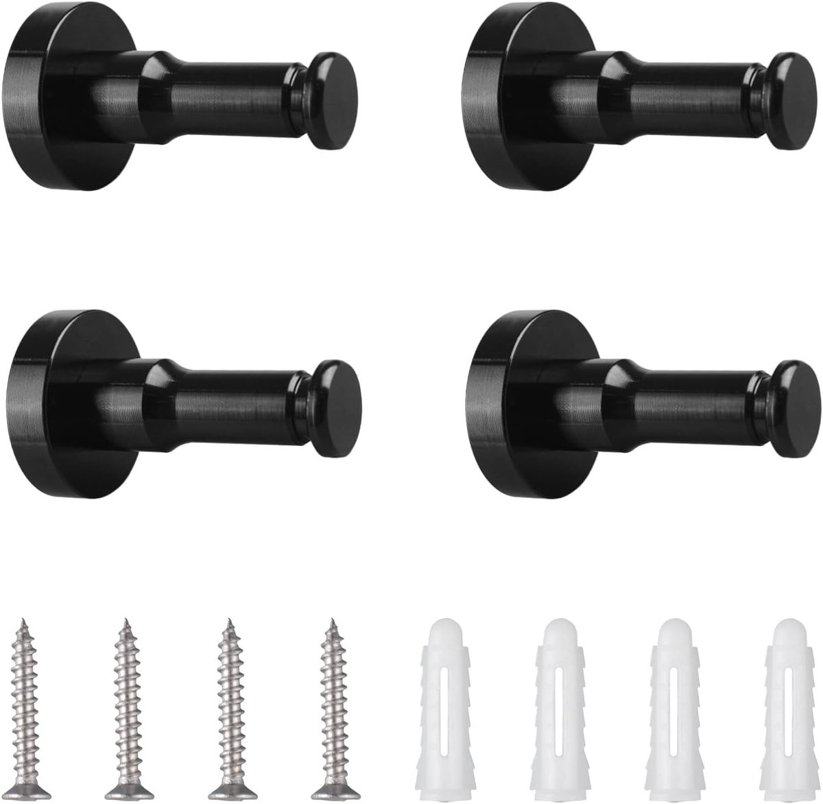 SnelShoppen - MOROBOR Ronde Jas Haken - 4 Stuks Zware Kleding Hanger - Modern Zwart Wandhaak - Waterdichte Wandrek voor Badkamer, Slaapkamer, Keuken