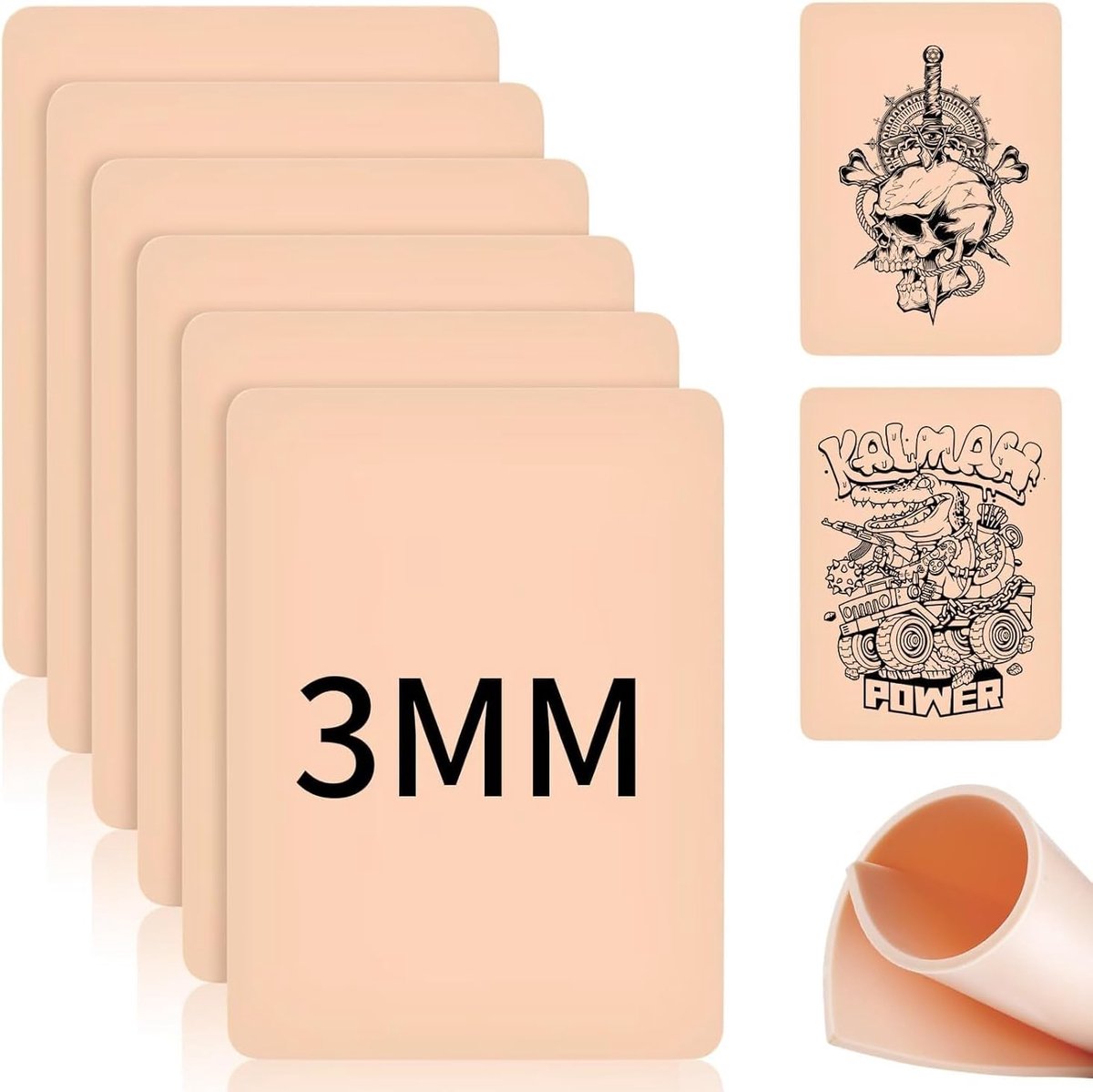 Tattoo oefenhuid 3 mm - 6 stuks 20 x 15 cm - dubbelzijdig gebruik - ideaal voor beginners en professionals - ShopVlot