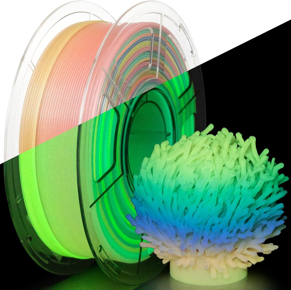 SnelShoppen - Glow in The Dark PETG Filament 1kg Rainbow, Luminous 3D Filament voor 3D Printers, Nauwkeurigheid +/- 0.02mm, Perfect voor Creatieve Pro