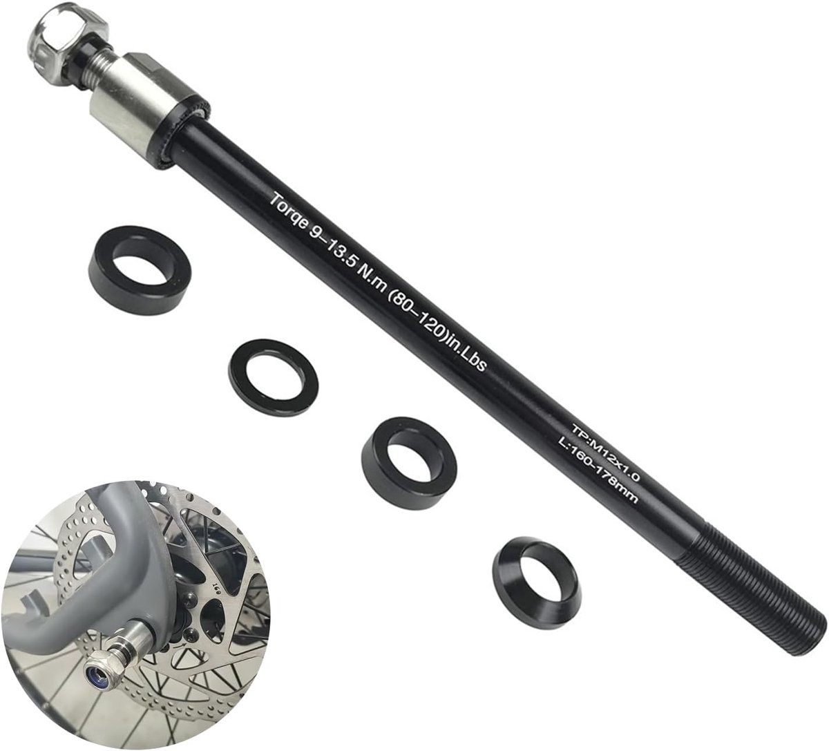 Thru axle bicycle trailer, M12 x 1.0 160-178 mm thru axle with bicycle axle adapter, bicycle trailer coupling, thru - ShopVlot