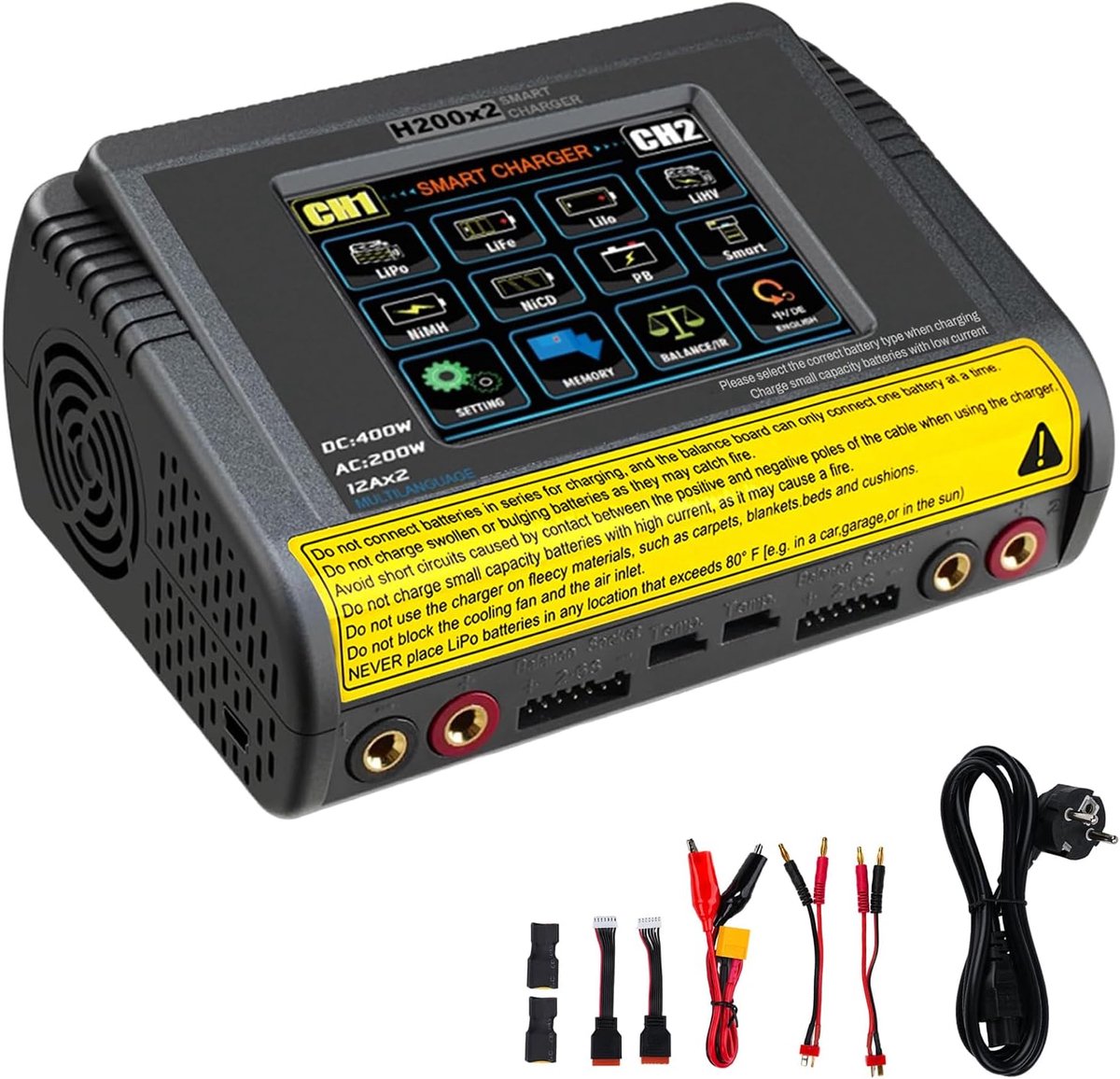 Lipo oplader 12V T400 - dubbele kanalen - 3.2 inch kleurenscherm - ideaal voor RC modellen - ShopVlot