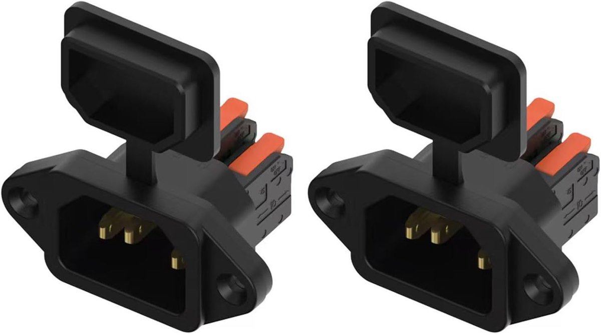 SnelShoppen - 2 Stuks IEC320 C14 Paneel Mount Stekker Adapter 250V 10A, 3 Pin Chassis Plaat Connector met Zwarte Oranje Handgreep Stofkap voor Elektri