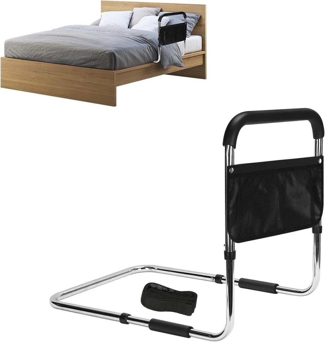 Bed Hulpsteun - Veiligheidsbeugel - Zelfstandig Opstaan - Dubbele Verstelbaarheid - 16-20 Inch - Zwart