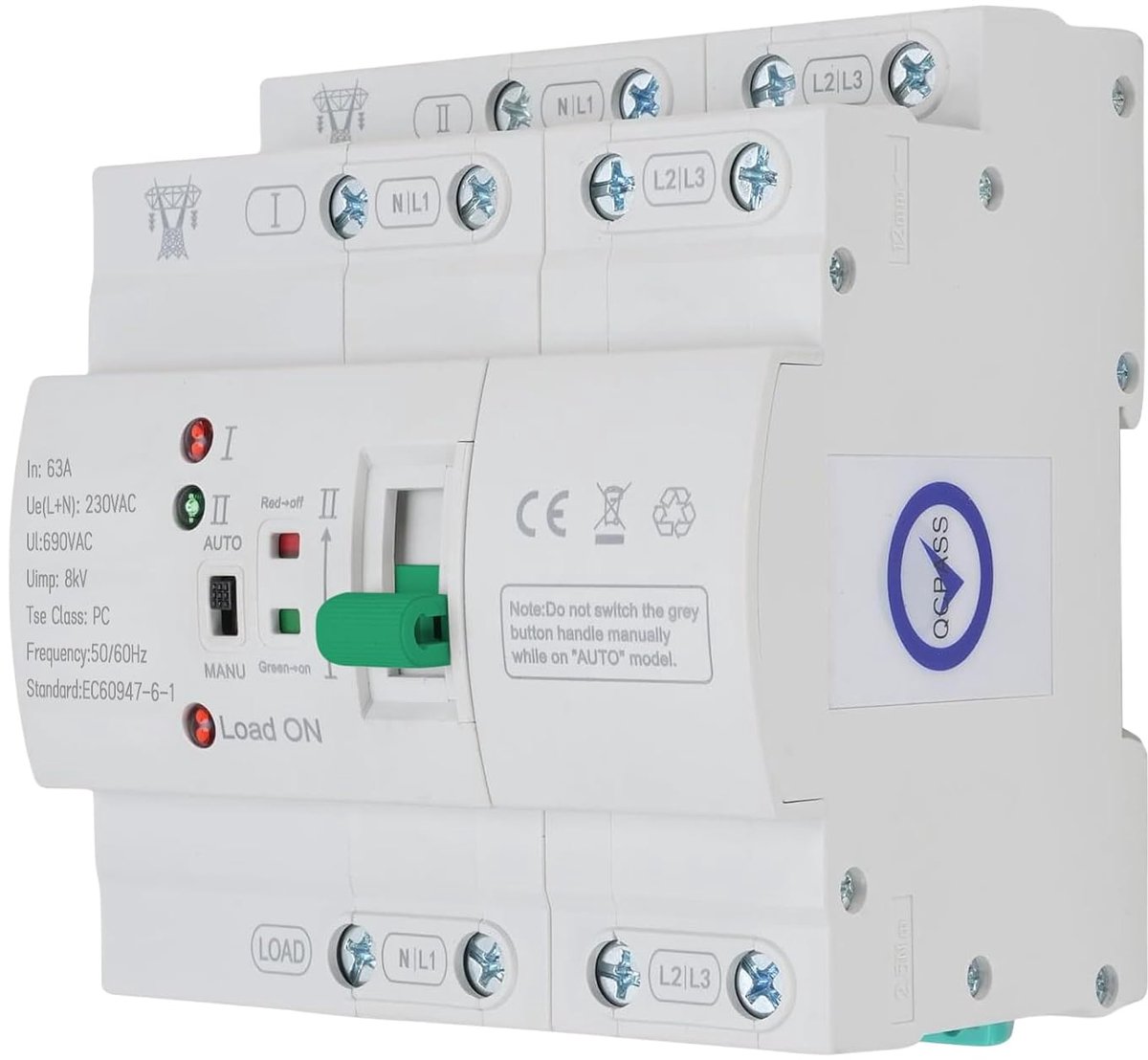 SnelShoppen - ATS Switch Automatische 4P 63A 400V | Dubbele Voeding DIN Rail Schakelaar, Stroomonderbreker voor Driefasige Systemen met Snelle Oversch