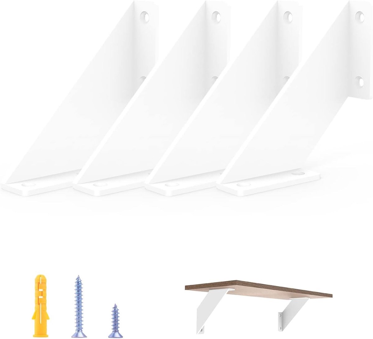 Hoeksteun voor Planken, Witte Hoeksteun 10 cm, 90 Graden, Driehoekige Ondersteuning voor Hoekrekken, Set van 4