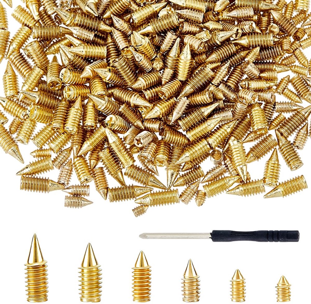 SnelShoppen - 420-delige Gouden Nikkel Schroefset in 6 Maten Carbon Staal met 1 Platte Schroevendraaier voor Lederen Accessoires, Tas, Handtas, Creati