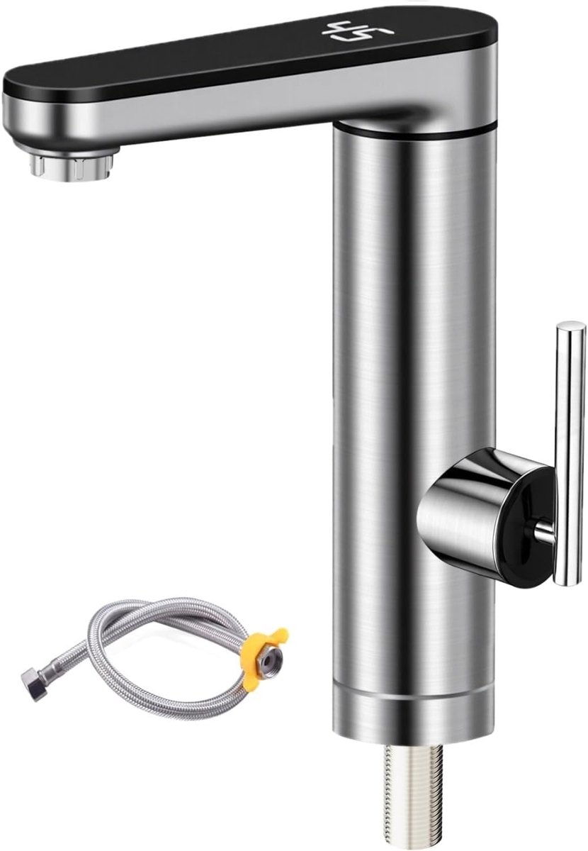 SnelShoppen - Waterkraan met Boiler, Elektrische Warmwaterkraan, Warm en Koud Water Mengkraan met Digitale Weergave, 220 V 3000 W RVS Waterkraan met 1