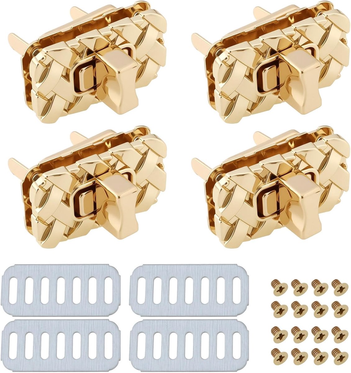SnelShoppen - 4 Stuks Draai Sluiting 35x20mm Geschikt voor DIY Handgemaakte Tassen, Portemonnees, Schoudertassen, Goud