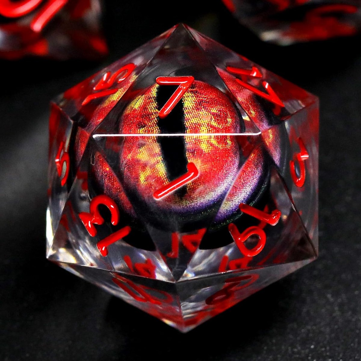 SnelShoppen - DND dobbelstenen set met 7 polyedrische drakenoog dobbelstenen in rood hars, perfecte speeldobbelstenen voor Dungeons en Dragons, inclus