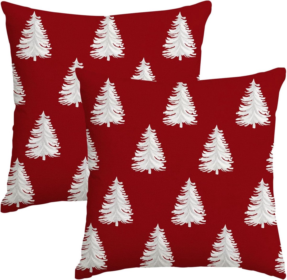 SnelShoppen - Kerst Kussenhoezen Set van 2 - 50 x 50 cm Decoratieve Kussenhoezen met Kerstboom in Rood voor Winterse Feestdecoratie in Woonkamer en op