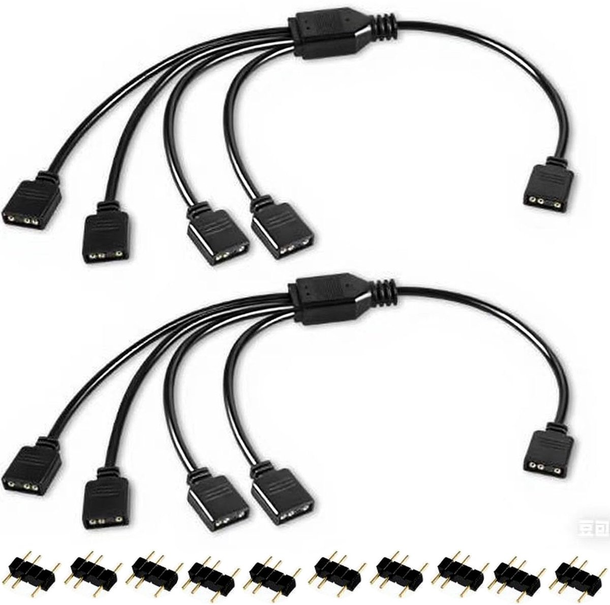 SnelShoppen - ARGB Splitter Kabel 1 naar 4, 5V 3-Pin Uitzetkabel voor RGB LED Strips en PC Fans, 30 cm, Zwart, Set van 2