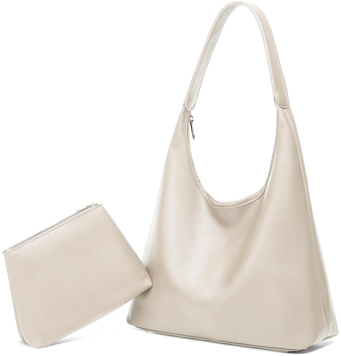 SnelShoppen - Dameshandtas, Grote Tote Bag, Shopper met Ritssluiting, Lederen Hobo-Tas, Schoudertas in Beige, 2-Delige Set voor Werk, School en Winkel