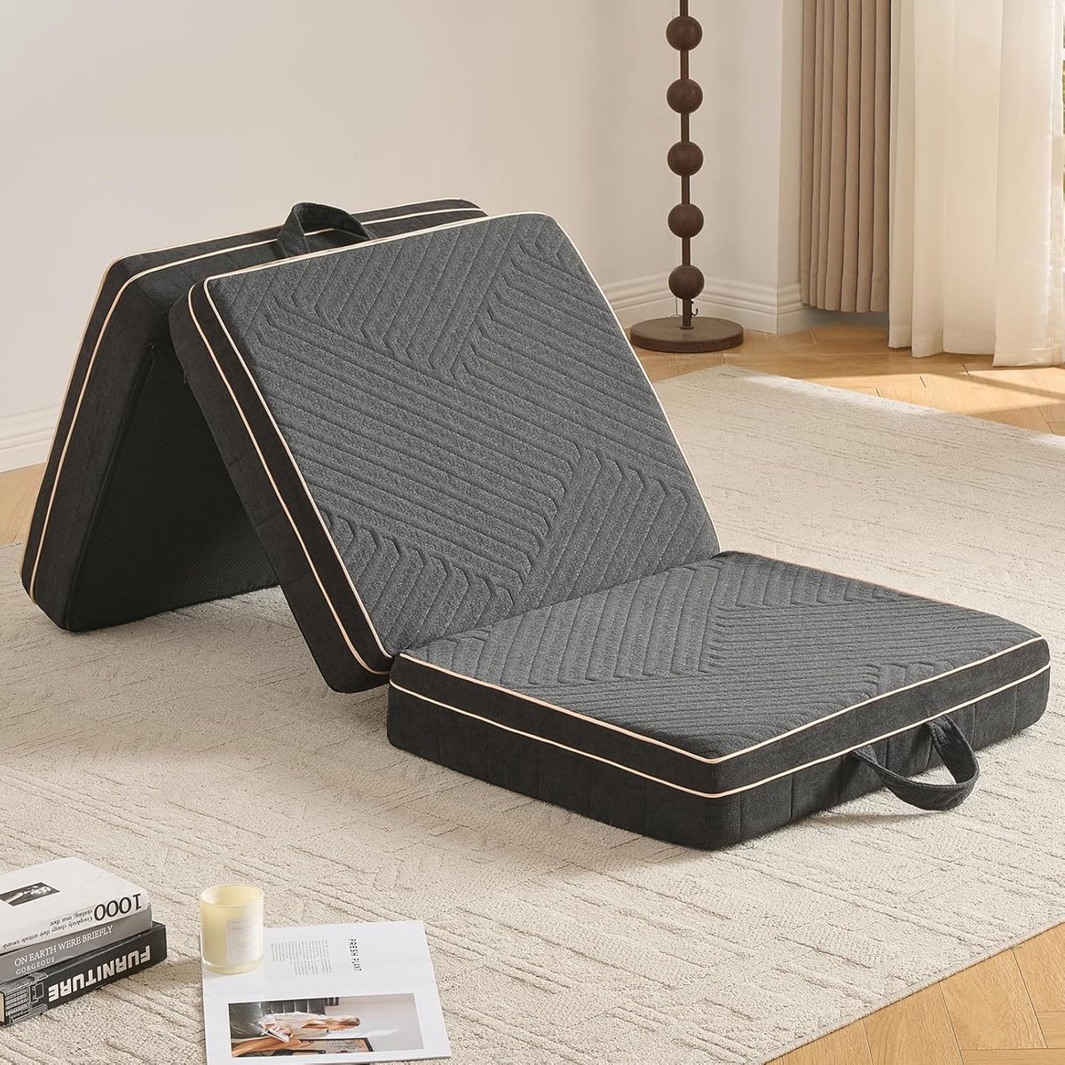 SnelShoppen - Vouwmatras 90x200x15cm, Drievoudig Geheugenfoam Matras met 3-Laags Schuim, Vouwbare Vloermat voor Thuis, Reizen en Kamperen, Wasbare Hoe