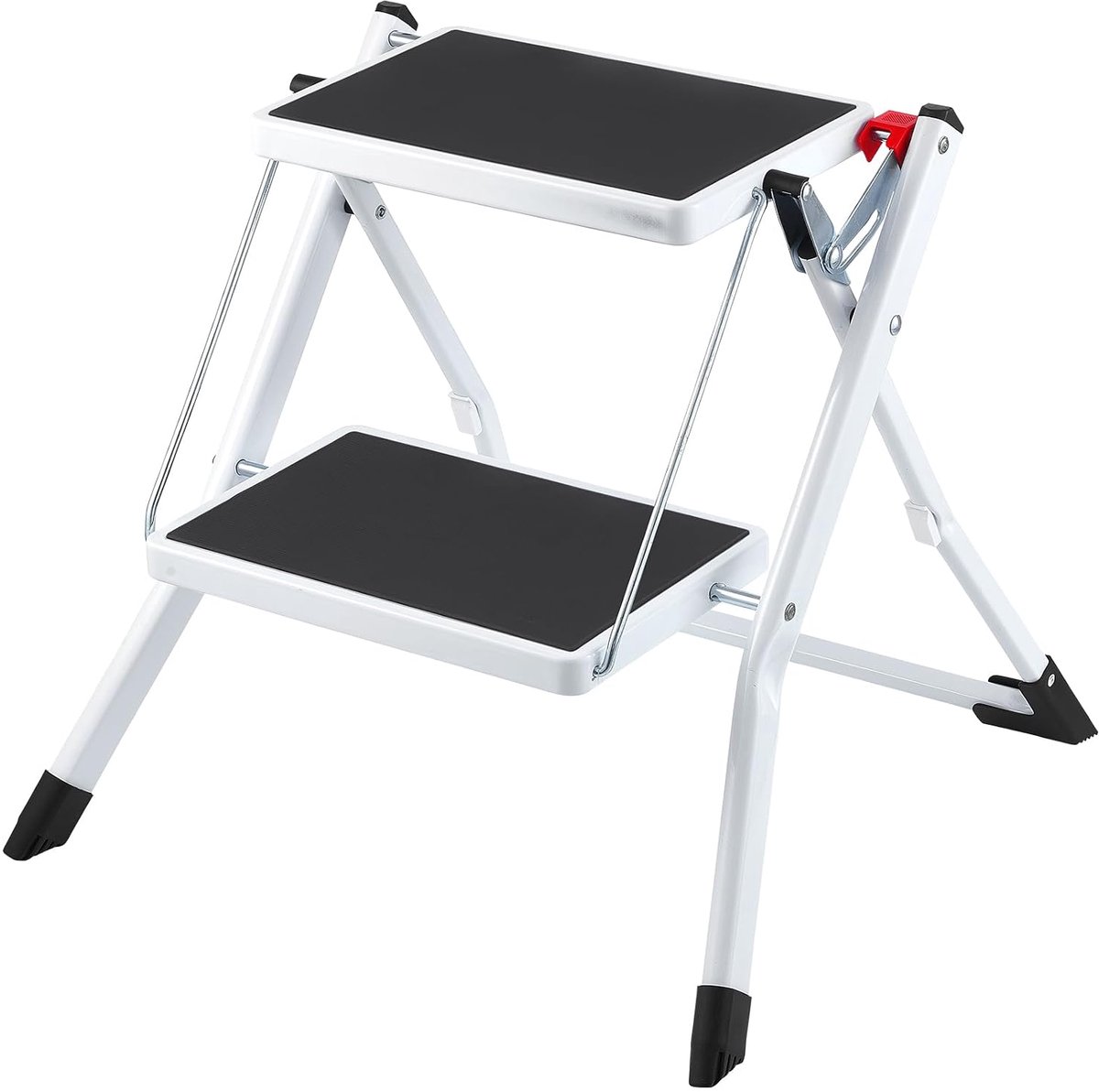 SnelShoppen - Opvouwbare Twee-Traps Ladder - Capaciteit 150 kg - Stalen Steiger met Antislip Glijders - Ideaal voor Thuis, Keuken, Kantoor en Motorhom