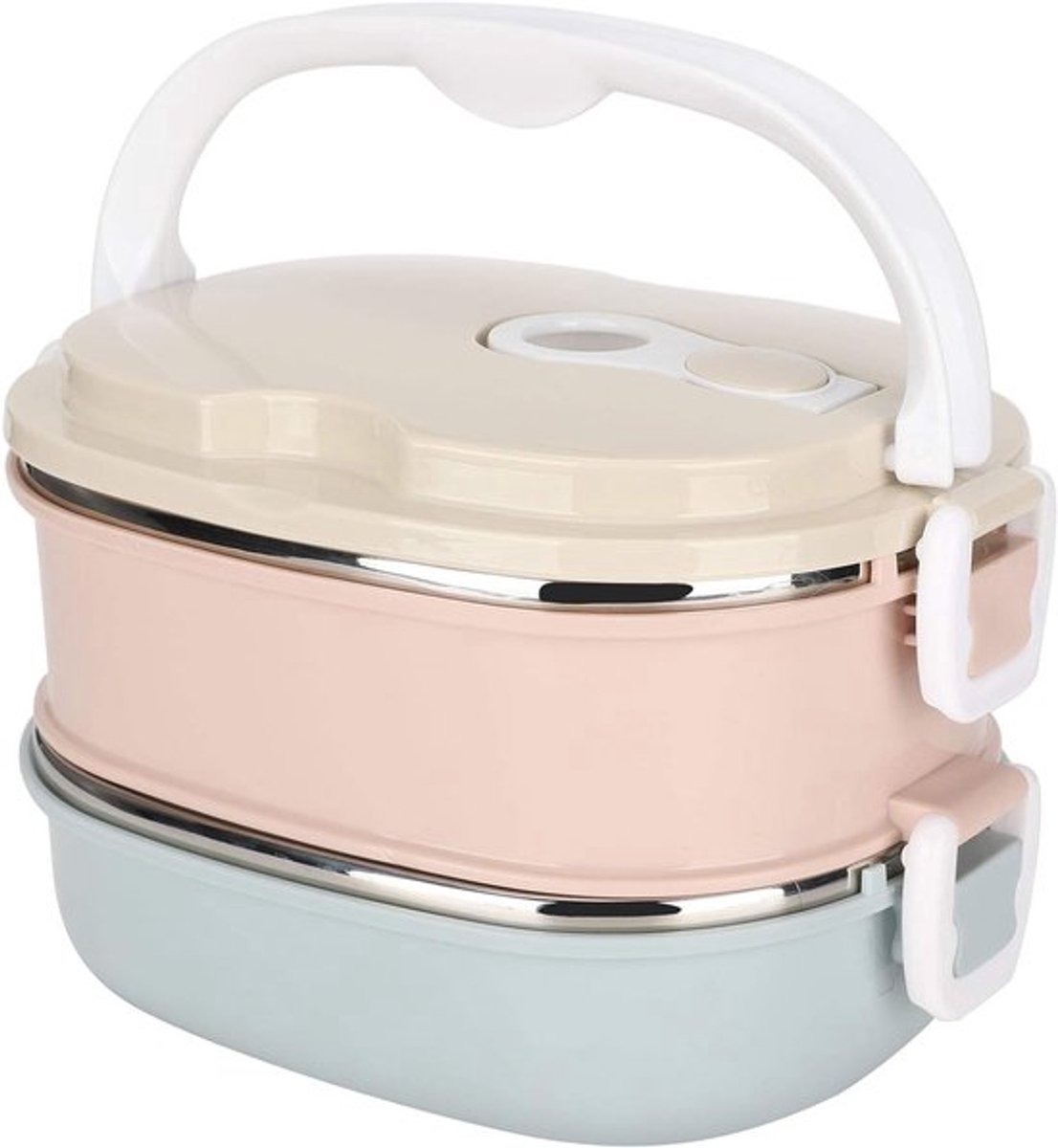 RVS Lunchbox met 2 Lagen, Draagbaar en Luchtdicht, Ideaal voor School en Werk, Houdt Eten 2-3 Uur Warm