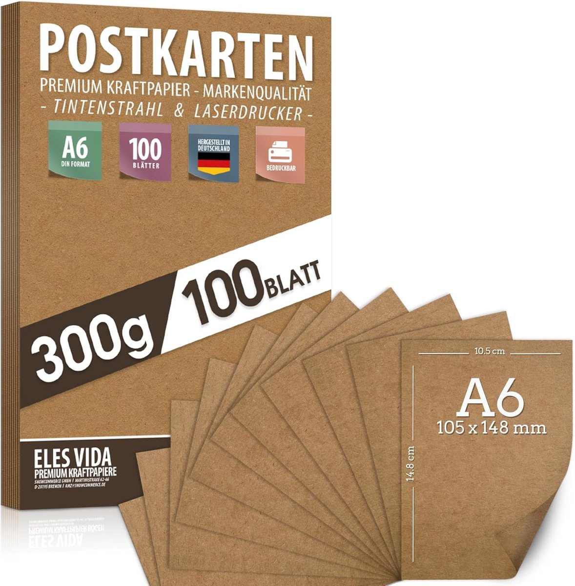 Kraftpapier Postkaarten A6 - Set van 100 - 300 g - Perfect voor printen en knutselen - ShopVlot