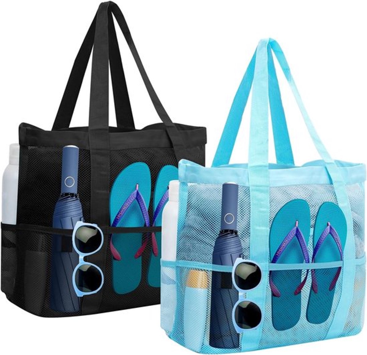 Grote Herbruikbare Strandtassen met Rits, 8 Opbergvakken voor Winkelen en Dagelijks Gebruik, Perfect voor Strand en Picknick