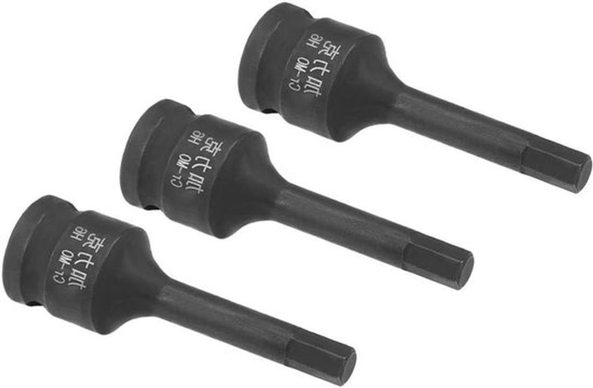 3-delige Impact Hex Bit Socket Set, 3/8" Aandrijving x H6 (6mm) Sleutel, Duurzame CR-MO Stalen Bits voor Koppel- en Ratelsleutels, Geschikt voor Klopboormachines