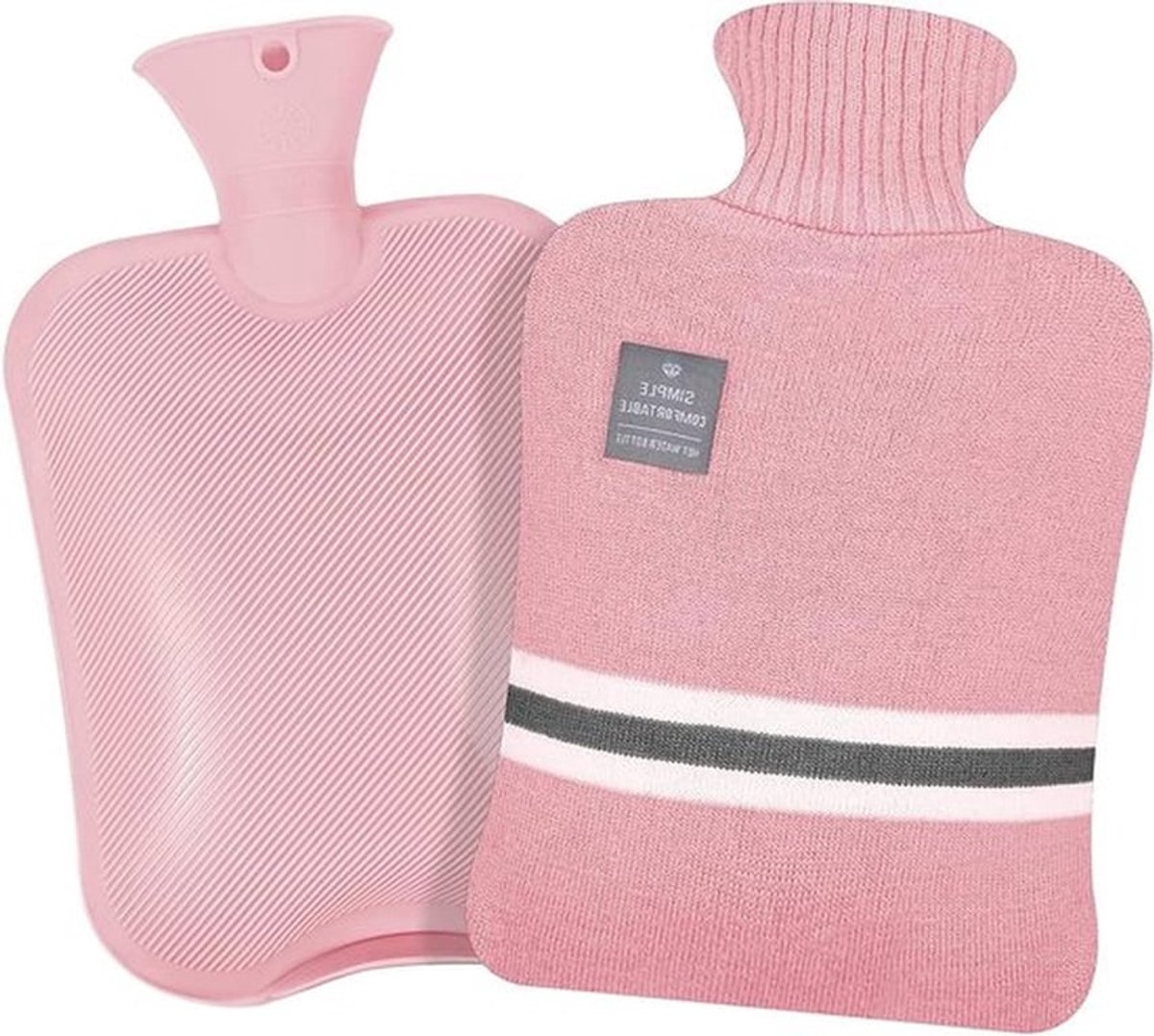 Grote 2 Liter Warmwaterkruik met Lekvrije Deksel en Zachte Gebreide Cover voor Pijnverlichting en Warmte Therapie (Roze)