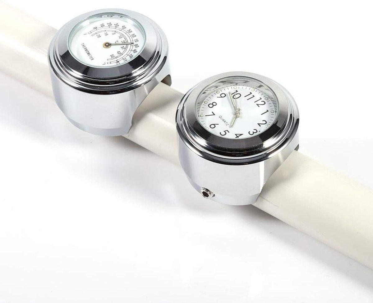 SnelShoppen - Motorfiets Stuurklok Thermometer Waterdicht Universeel 7/8" 1 Inch Motorbike Stuurbevestiging Klok en Thermometer Temperatuur