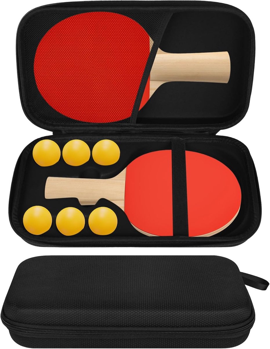 SnelShoppen - Table Tennis Bat Cover - Waterdichte Table Tennis Tas voor 1 Racket en 6 Ballen - EV Composiet Materiaal - Ruime Sporttas voor Tafeltenn