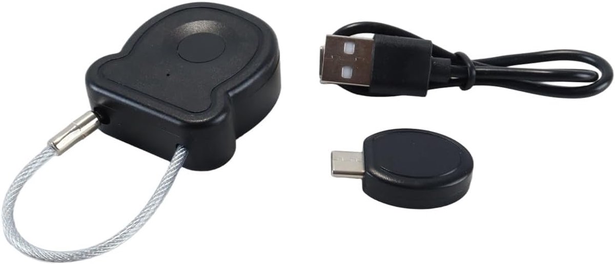 SnelShoppen - Type-C Vingerafdruk Hangslot - 0.5s Ontgrendeling - Diefstalbestendig Stalen Kabel met USB Sleutel en Noodcode - Ideaal voor Fietsen, Ko