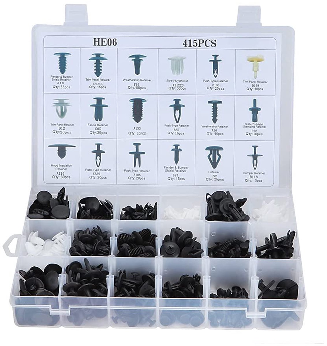 SnelShoppen - 415 Stuks Duurzame Push Type Retainer Clips voor Auto's - Bumper Clips en Interieurpaneel Clips met Plastic Opbergdoos - Geschikt voor F
